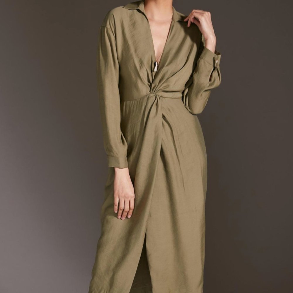 TWIST WAIST BUTTON FRONT SHIRT DRESS